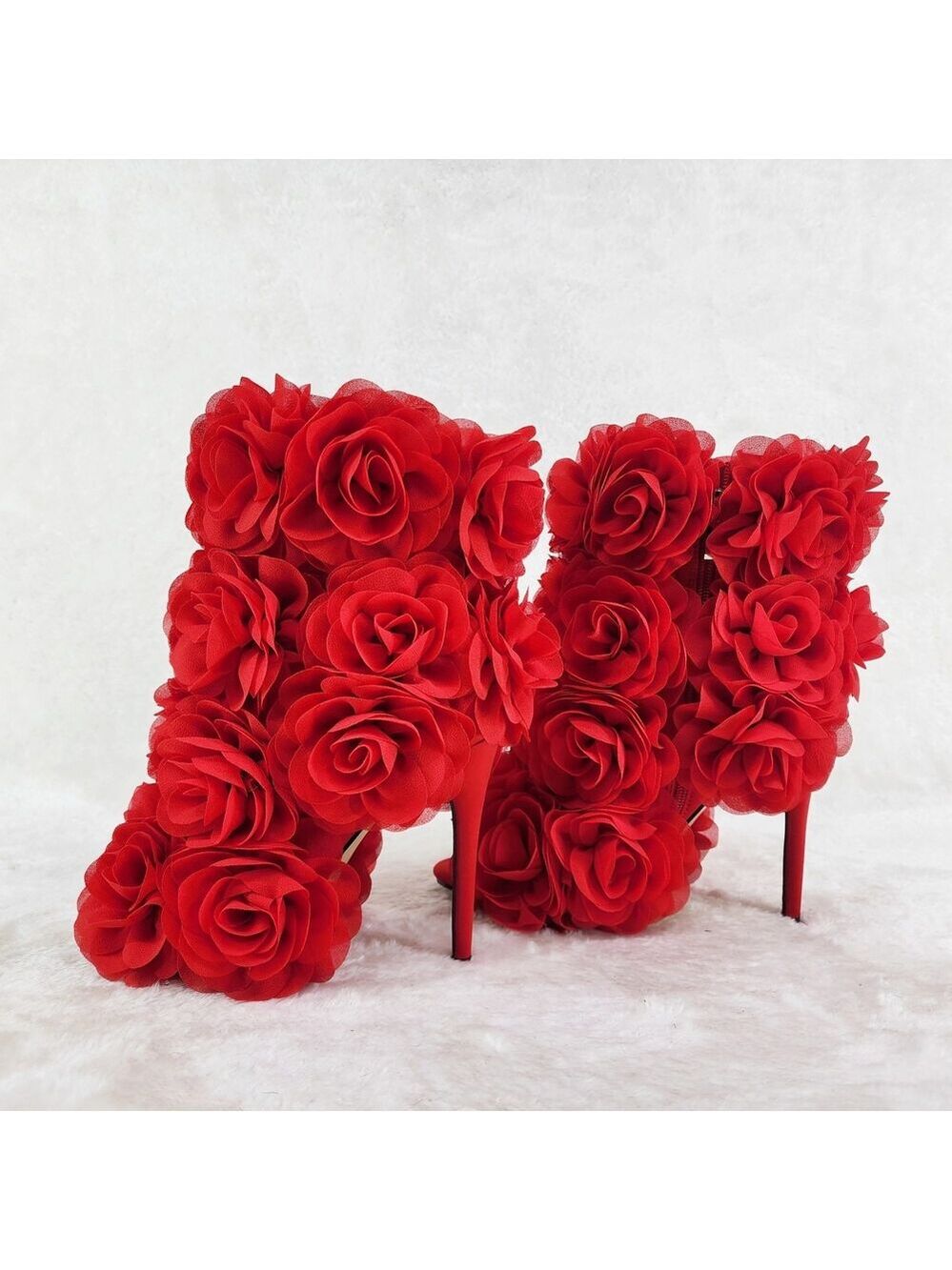 NIB Beauty 3D Flowers Floral 4" High Heel Xoanna Elegant Ankle Boots Red